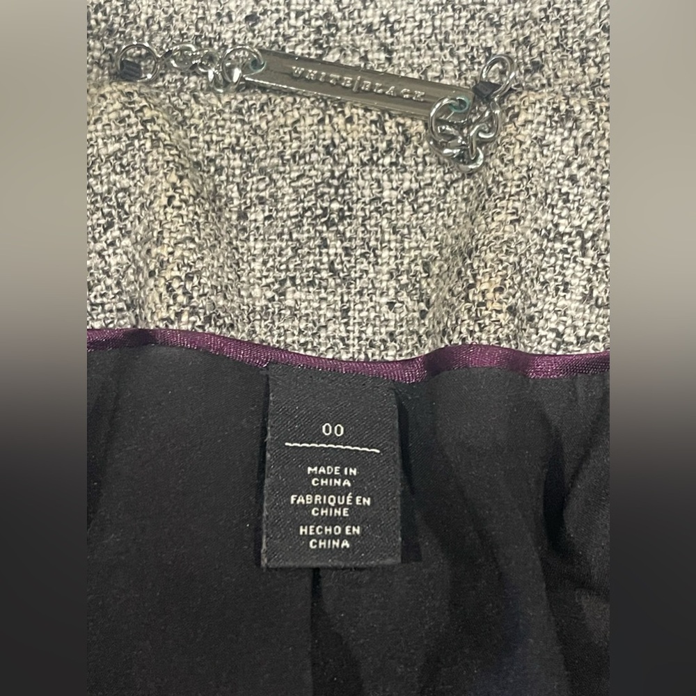 White House Black Market Gray Long Sleeve Tweed zippered Blazer Jacket Size 00 - Picture 8 of 11